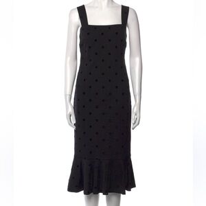 Akris Punto Polka Dot Print Midi Length Dress size 10 zipper bottom ruffle black